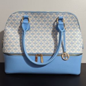 NWOT IMAN Blue Pattern Shoulder Bag w/bottom storage